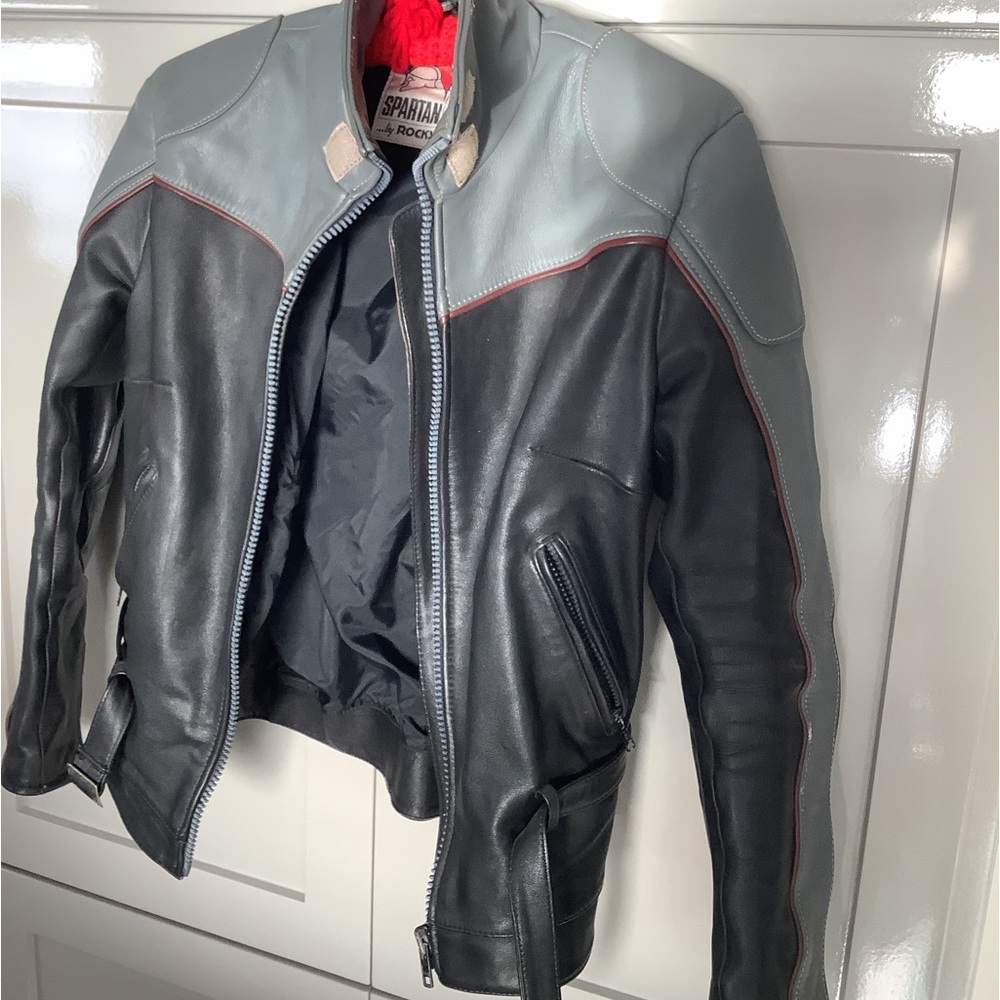 JACKET ladies MOTORCYCLE black/gray LEATHER size S SPARTAN